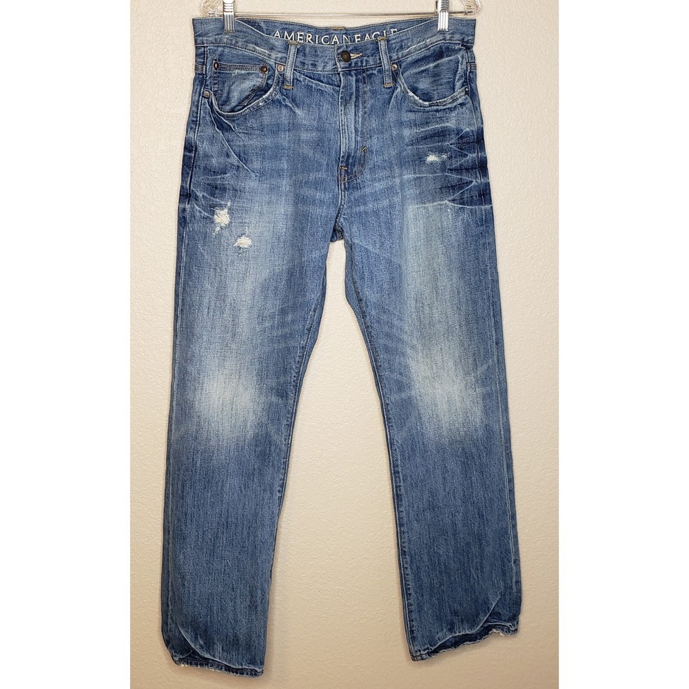 American Eagle Outfitters Mens Jeans‎ 33x32 Medium Stone Wash Distressed Relaxed